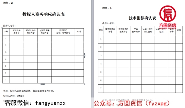 投標(biāo)人商務(wù)響應(yīng)確認(rèn)表