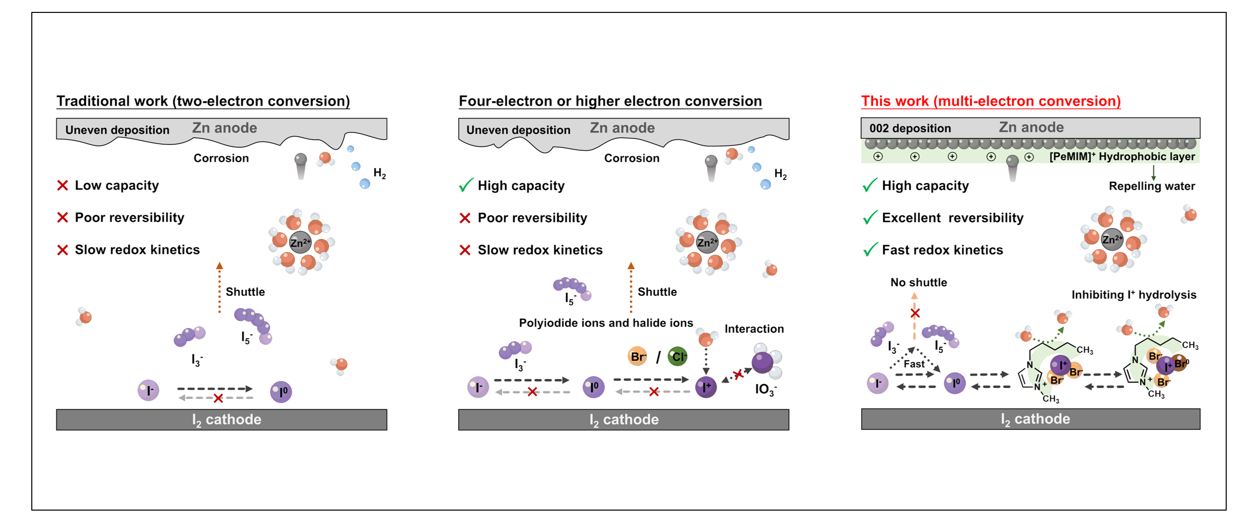 双电极协同电解质实现高可逆多电子锌碘电池
